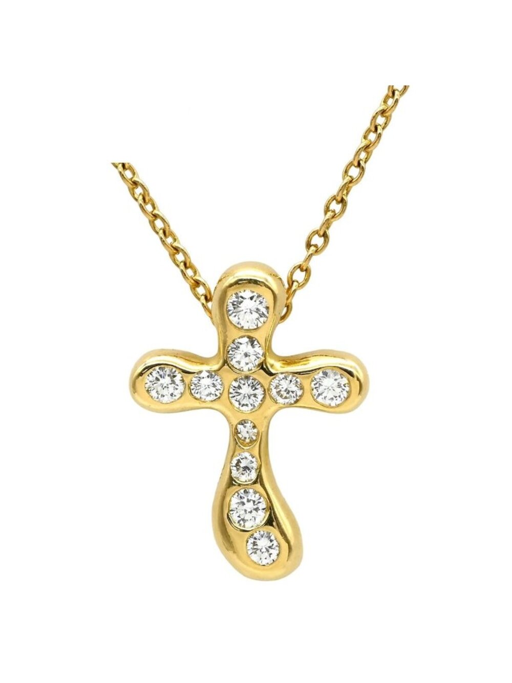 Tiffany & Co Necklace Dots Cross Diamond Yellow Gold Elsa Peretti Small